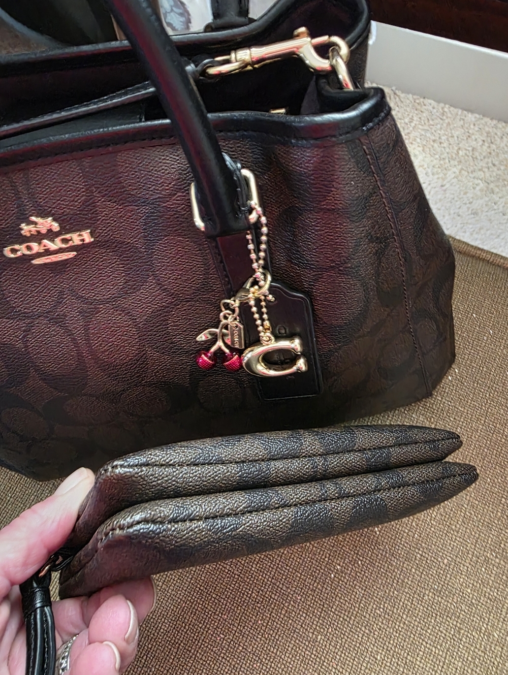 Coach Black Signature Satchel with Matching Pouch and Charm - Picture 5 of 14